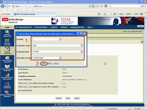 Screenshot of security groups window
